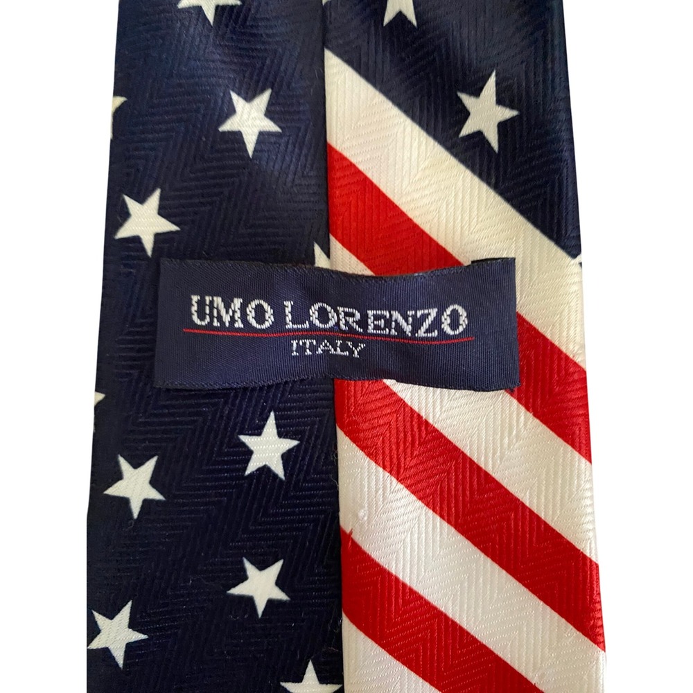 Umo Lorenzo American Flag Patriotic Stars and Stripes‎ Navy Red White Necktie